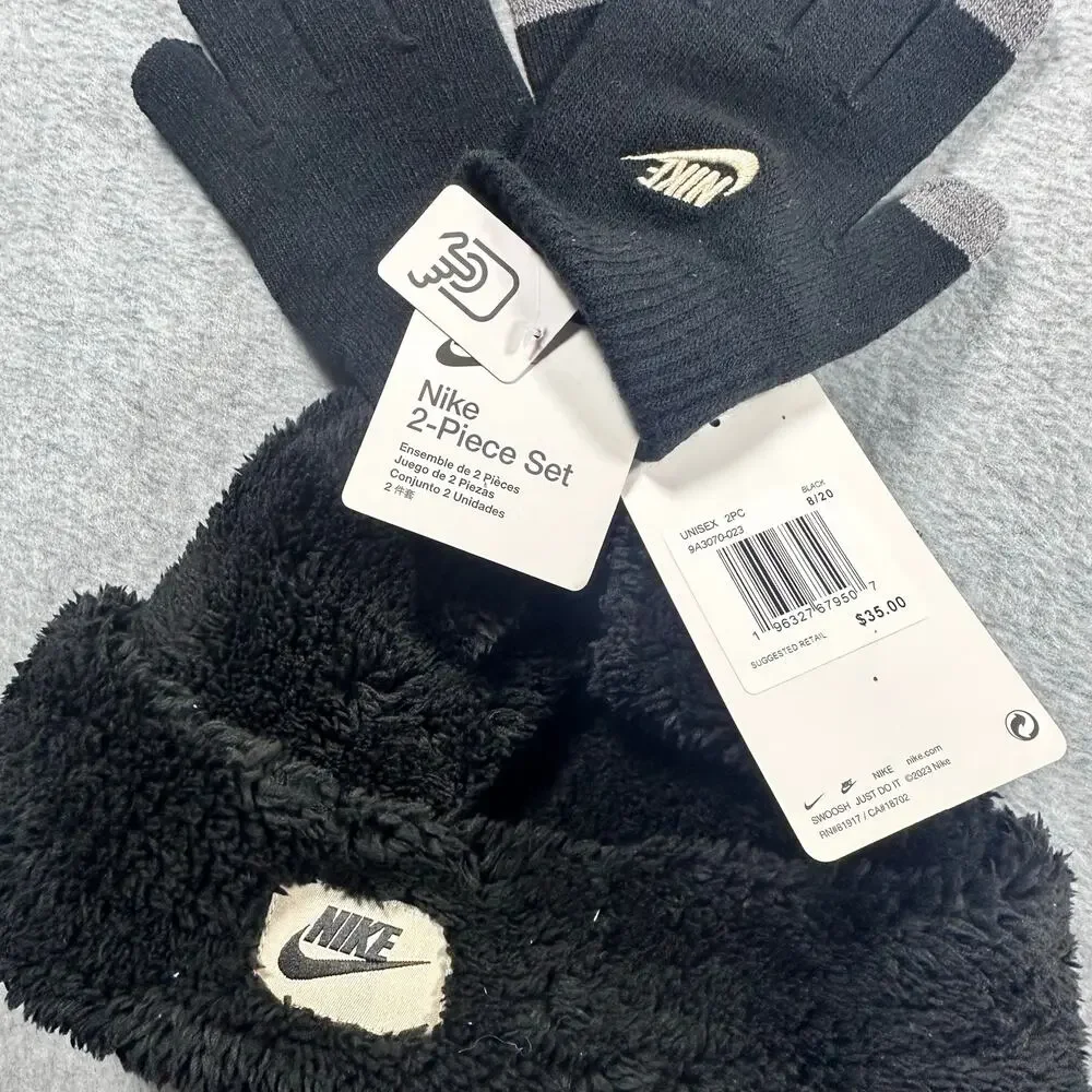 Nike Cozy Peak Beanie & Gloves Set Black NWT Youth